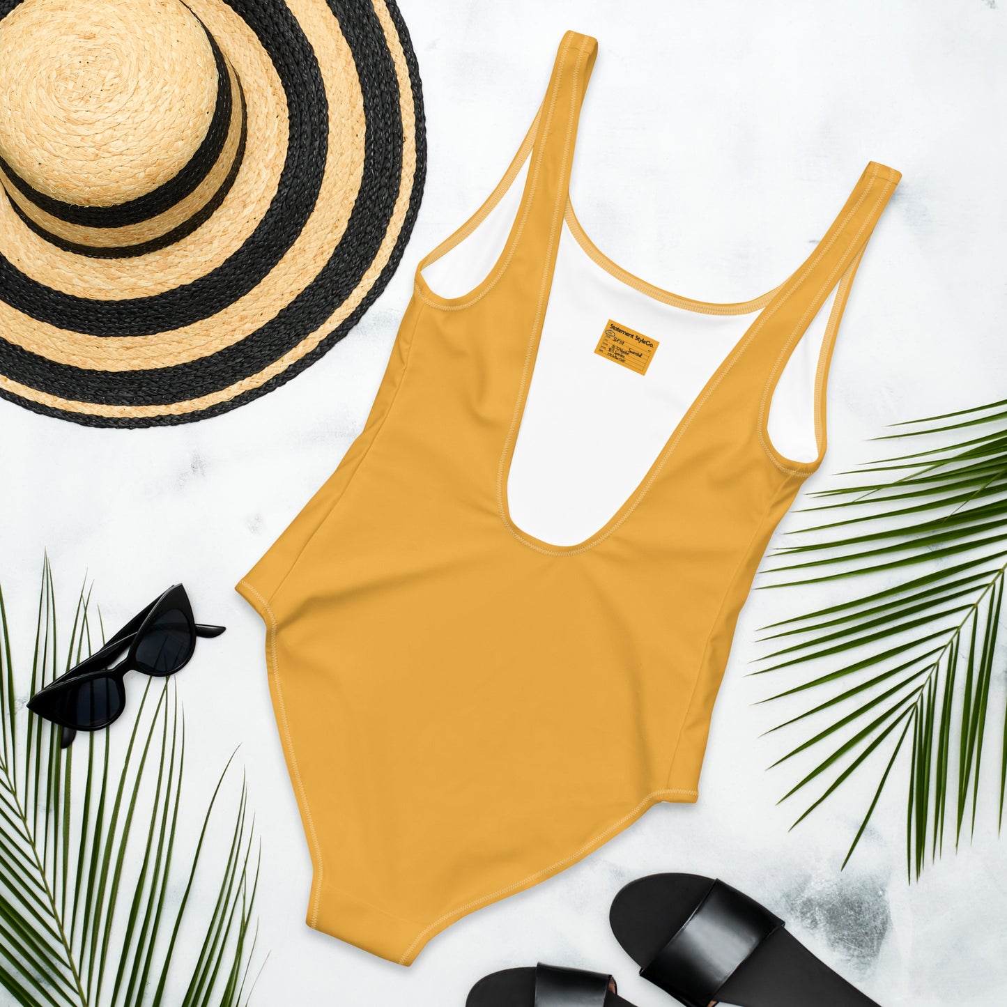 Snow Ball Heaux One Piece Scoop Neck Swimsuit- Mustard