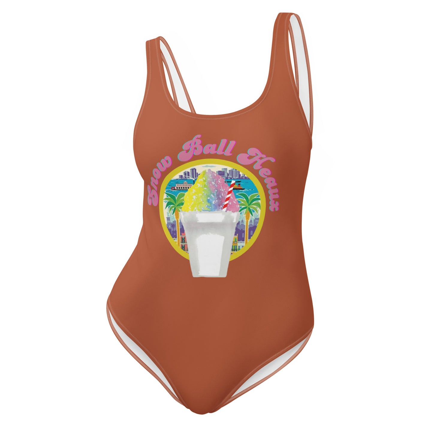 Snow Ball Heaux One Piece Scoop Neck Swimsuit- Terracotta