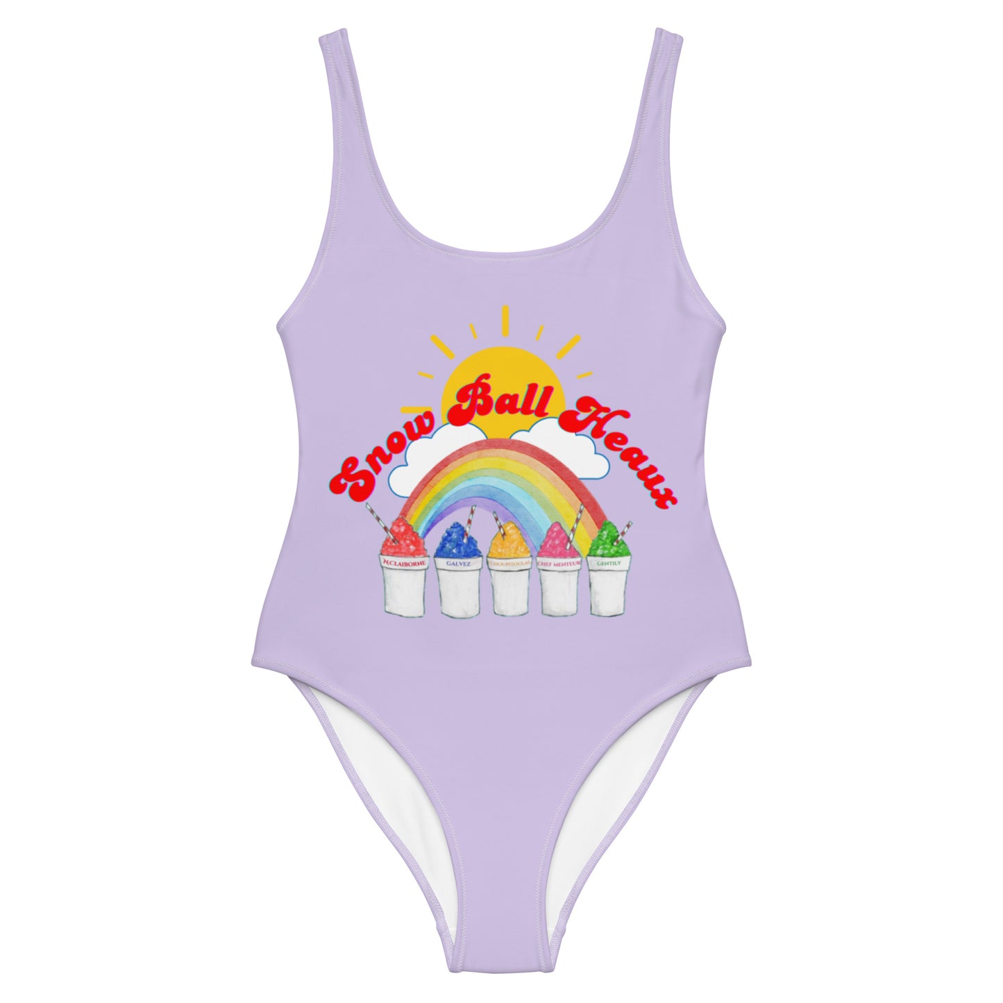 Multi Snow Ball Heaux One Piece Scoop Neck Swimsuit- Lavender Love