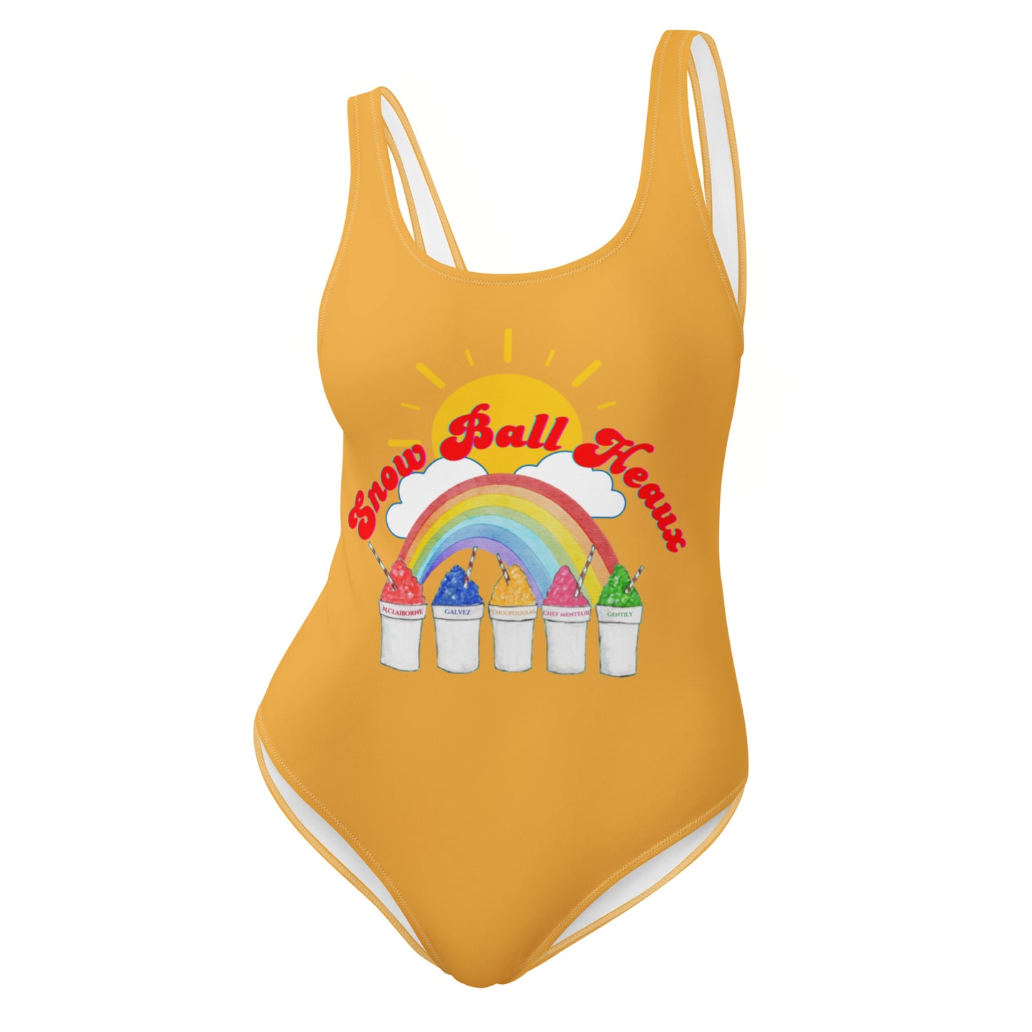 Multi Snow Ball Heaux One Piece Scoop Neck Swimsuit- Mustard