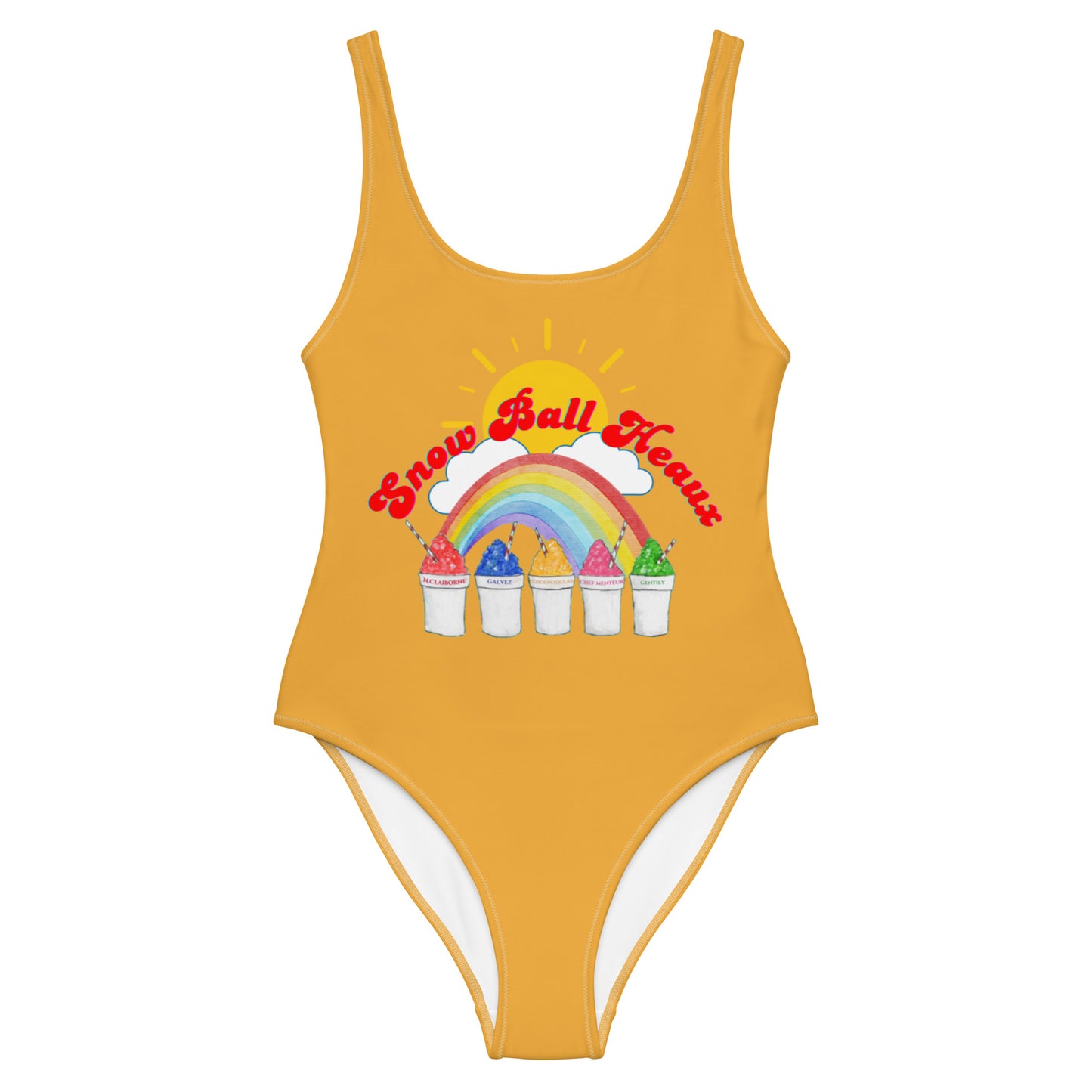 Multi Snow Ball Heaux One Piece Scoop Neck Swimsuit- Mustard