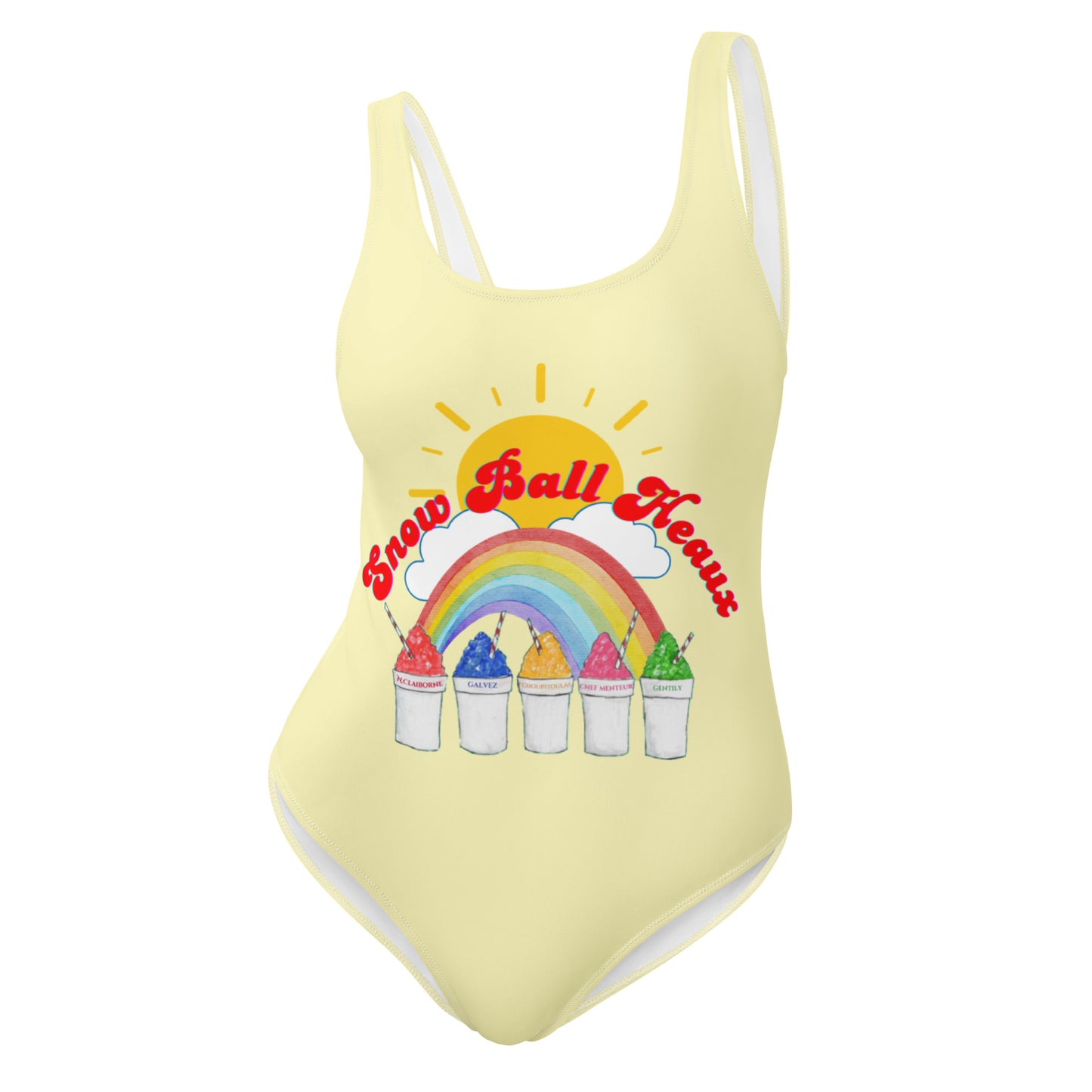 Multi- Snow Ball Heaux One Piece Scoop Neck Swimsuit- Mellow Yellow