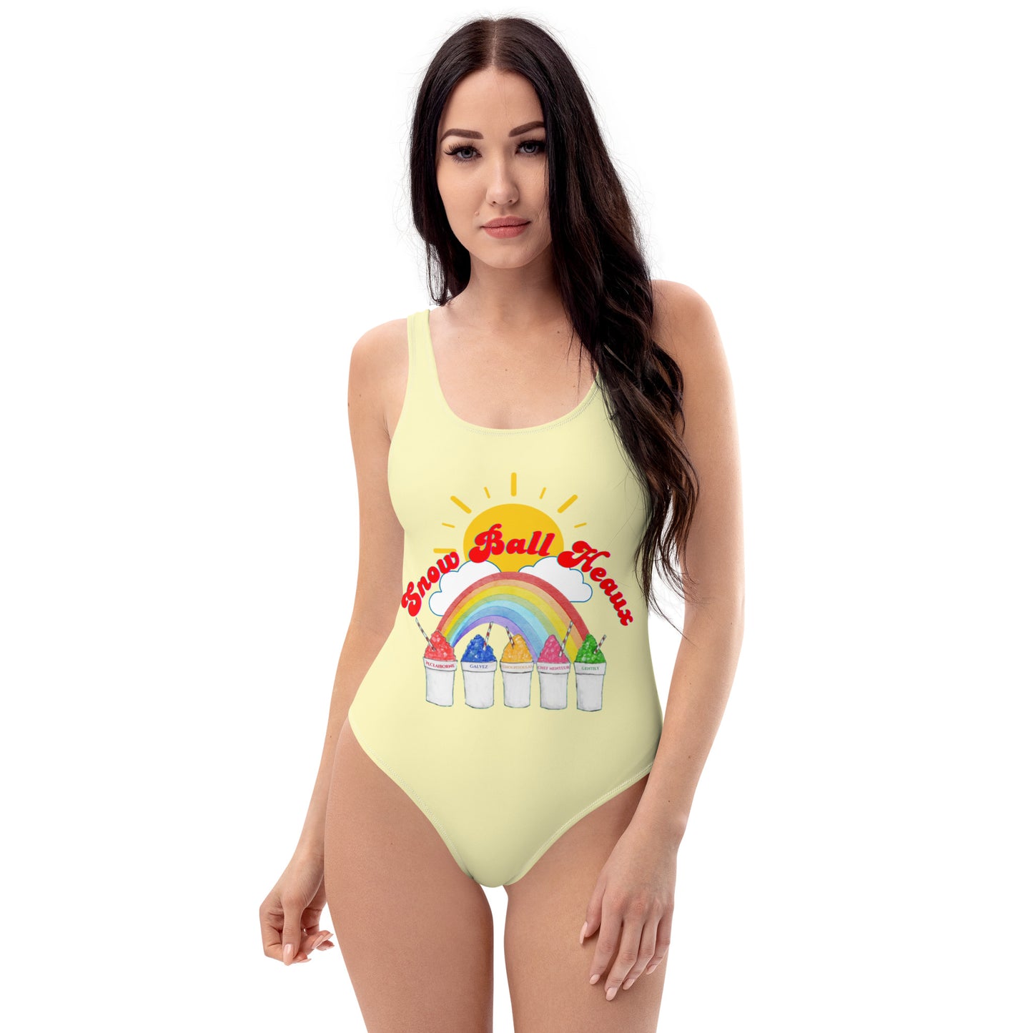 Multi- Snow Ball Heaux One Piece Scoop Neck Swimsuit- Mellow Yellow