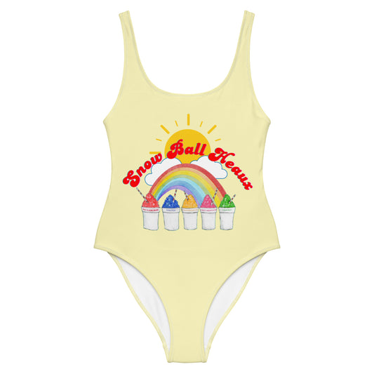 Multi- Snow Ball Heaux One Piece Scoop Neck Swimsuit- Mellow Yellow