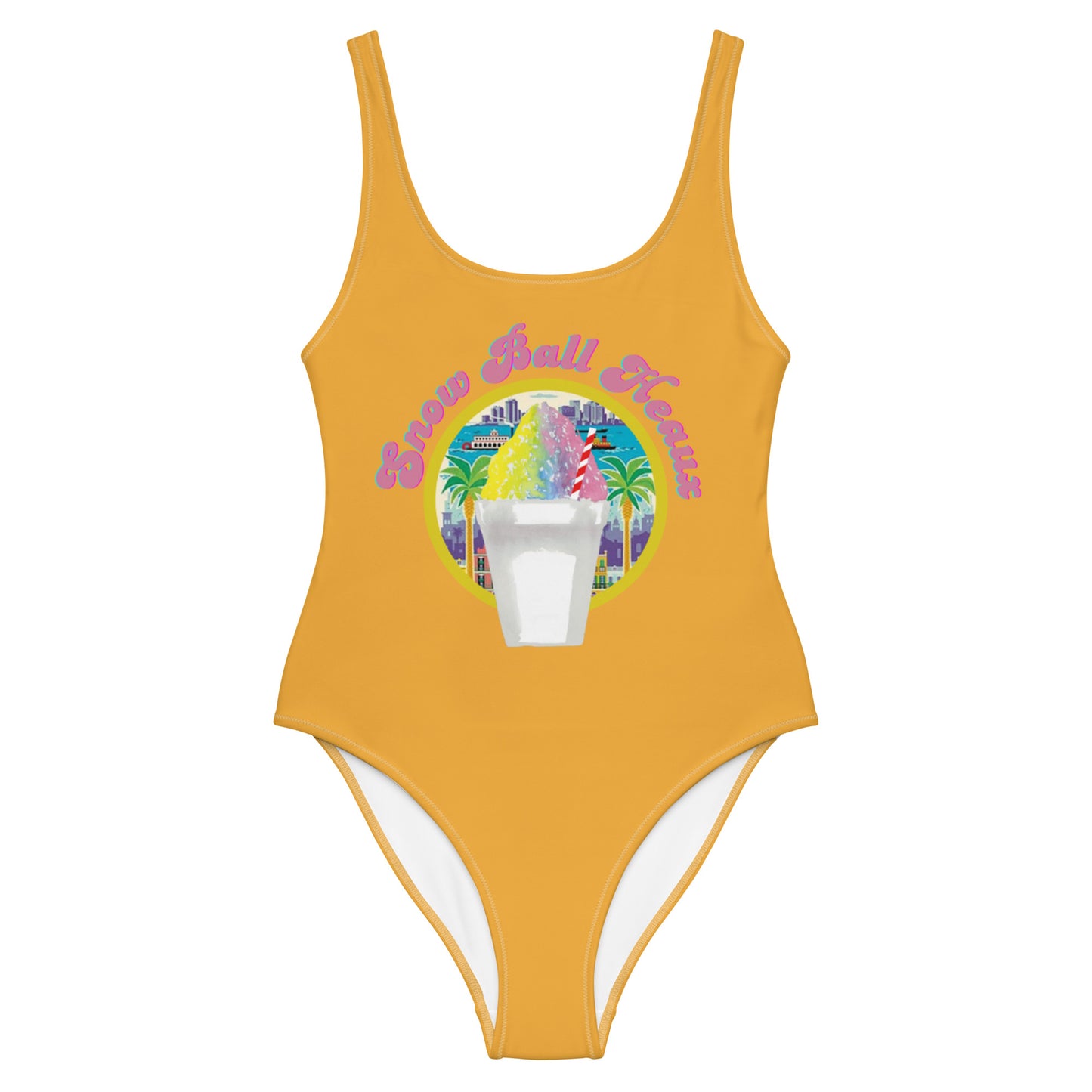 Snow Ball Heaux One Piece Scoop Neck Swimsuit- Mustard