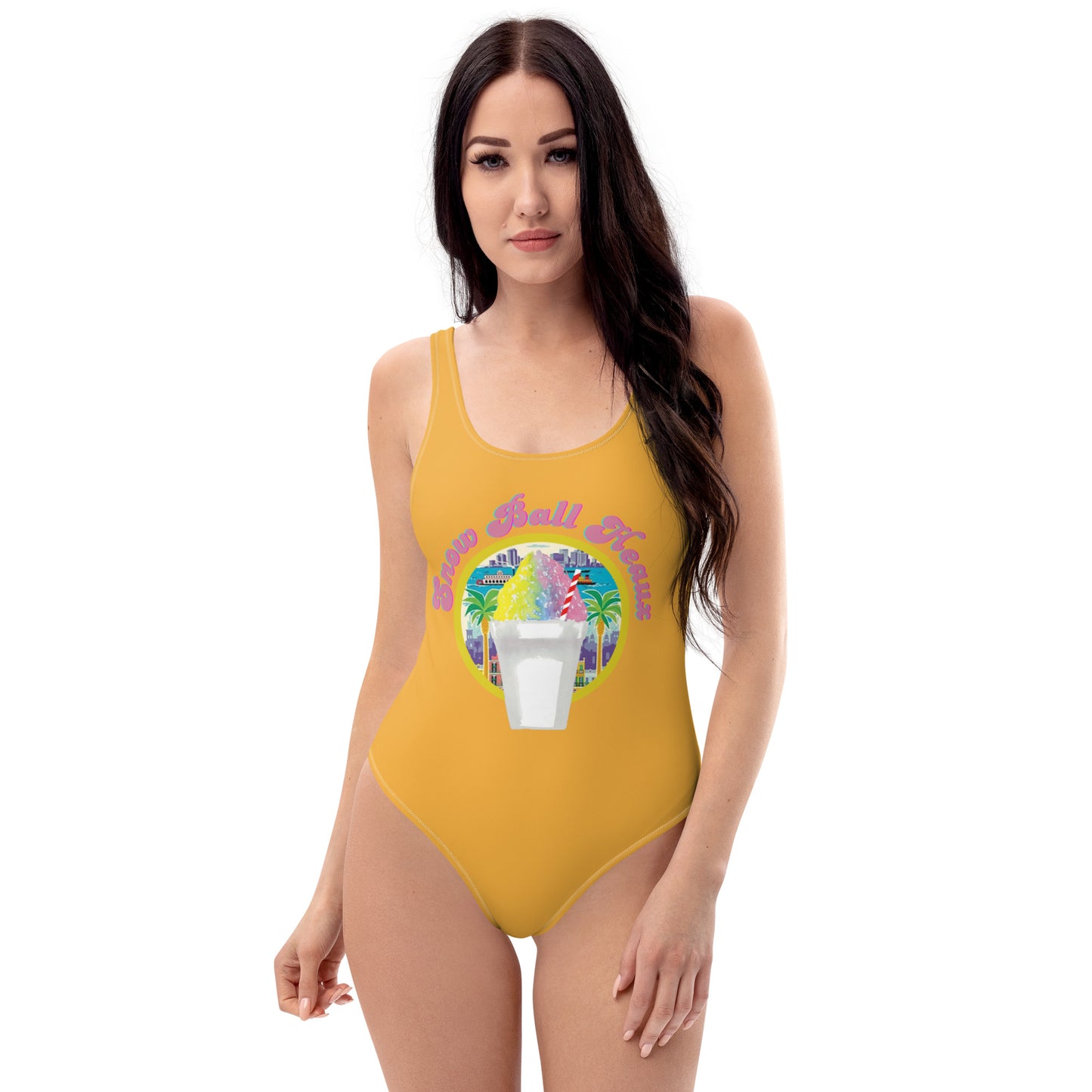 Snow Ball Heaux One Piece Scoop Neck Swimsuit- Mustard