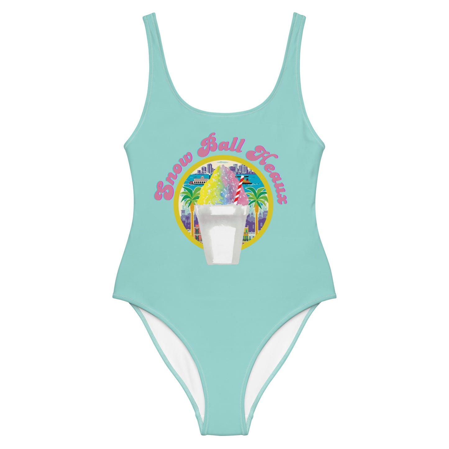 Snow Ball Heaux One Piece Scoop Neck Swimsuit- Soft Bleu