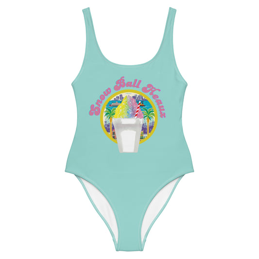 Snow Ball Heaux One Piece Scoop Neck Swimsuit- Soft Bleu