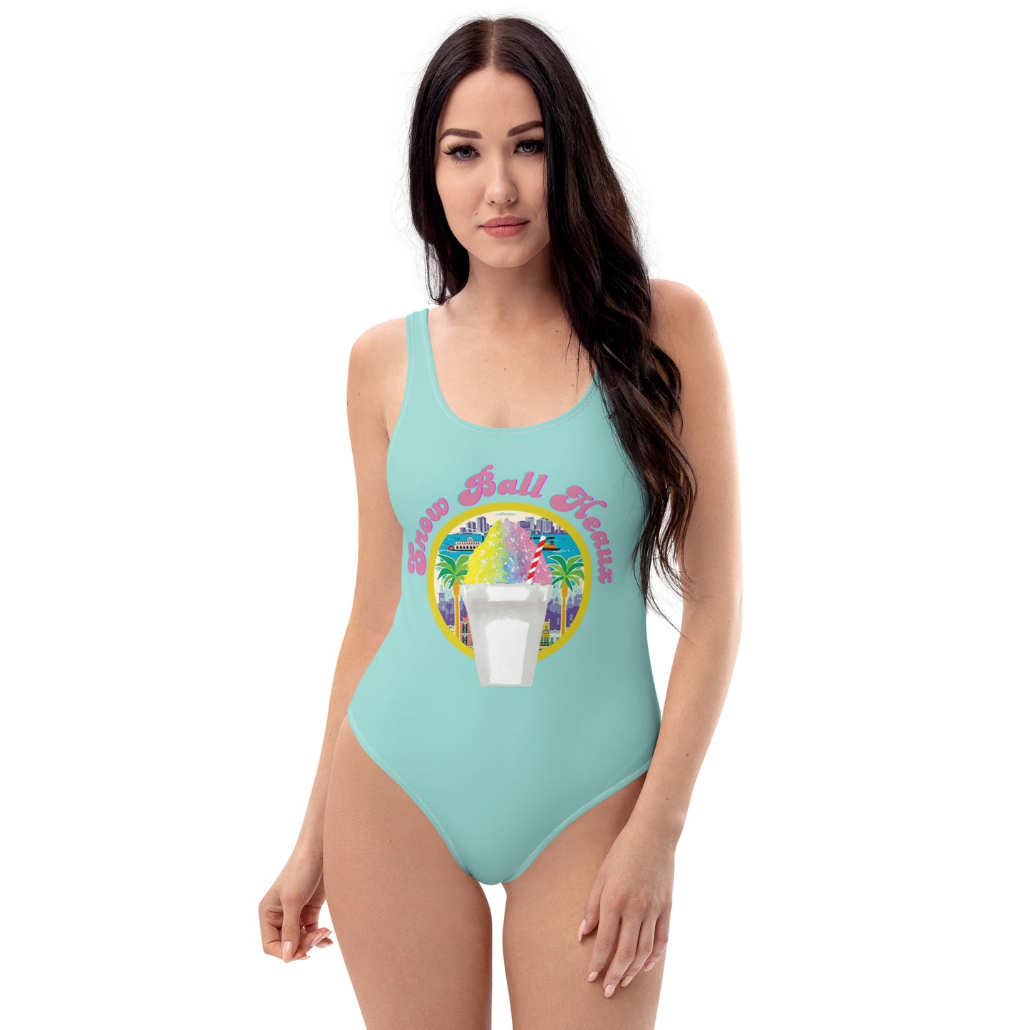 Snow Ball Heaux One Piece Scoop Neck Swimsuit- Soft Bleu