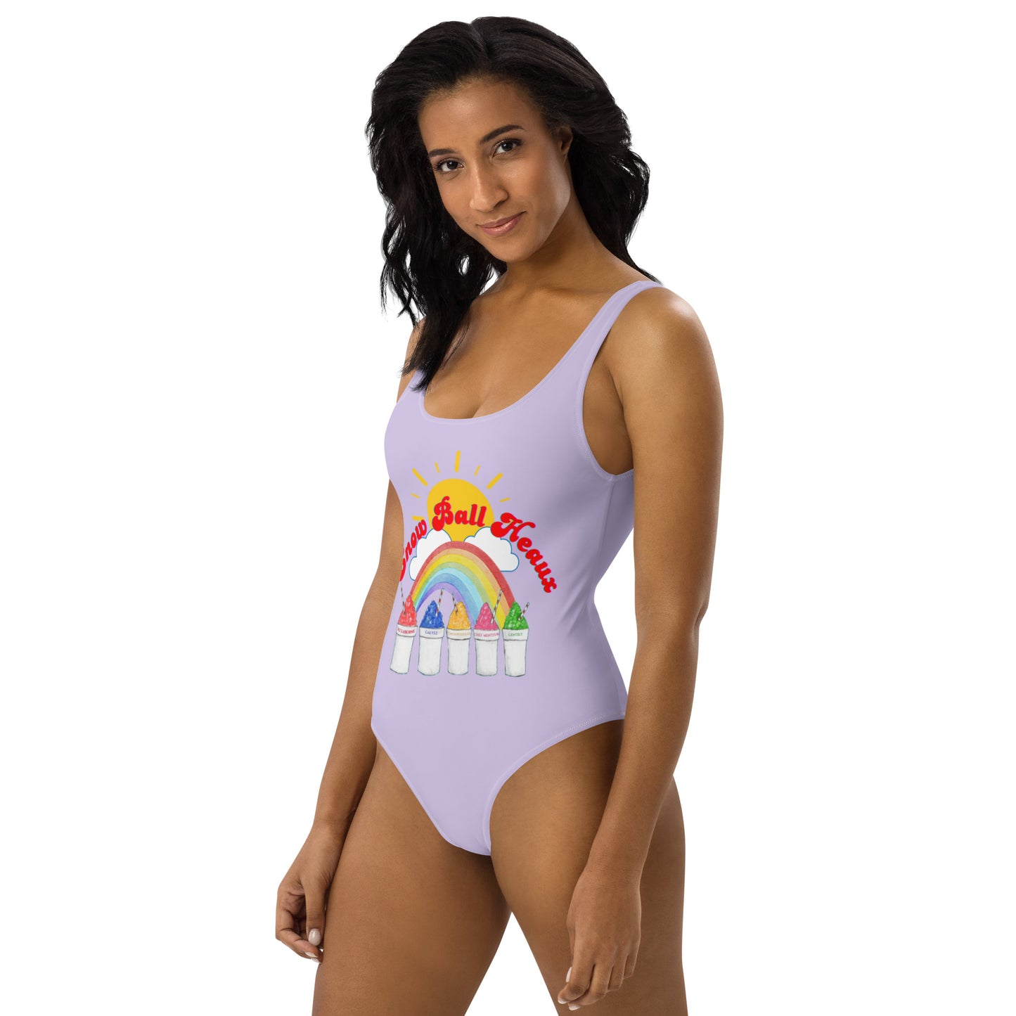 Multi Snow Ball Heaux One Piece Scoop Neck Swimsuit- Lavender Love