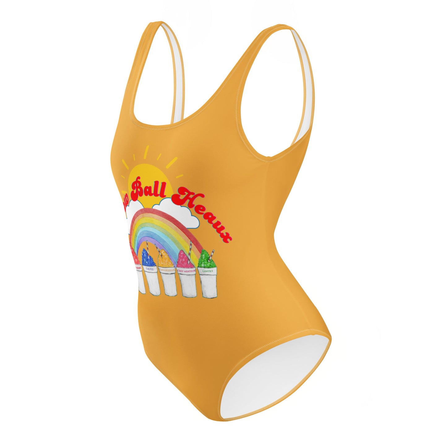 Multi Snow Ball Heaux One Piece Scoop Neck Swimsuit- Mustard