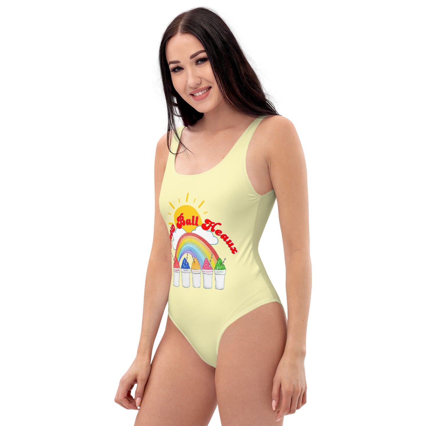 Multi- Snow Ball Heaux One Piece Scoop Neck Swimsuit- Mellow Yellow