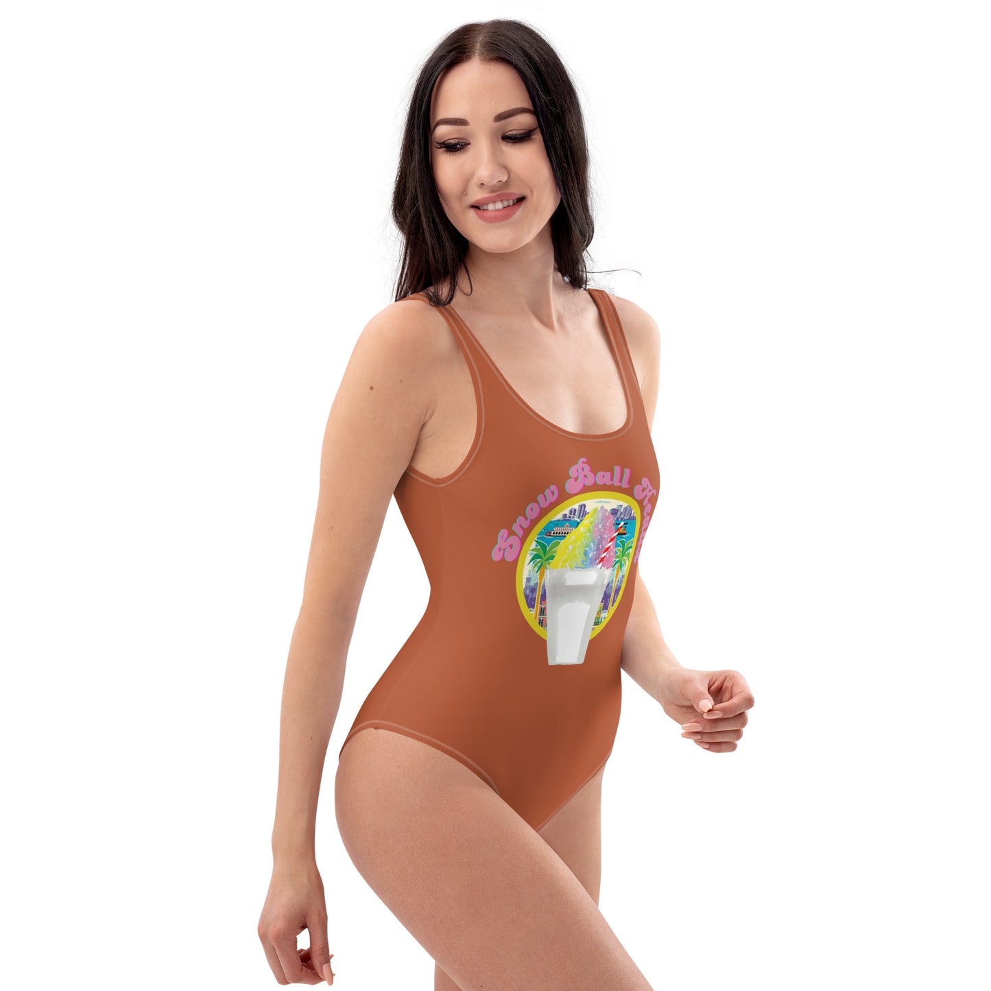 Snow Ball Heaux One Piece Scoop Neck Swimsuit- Terracotta