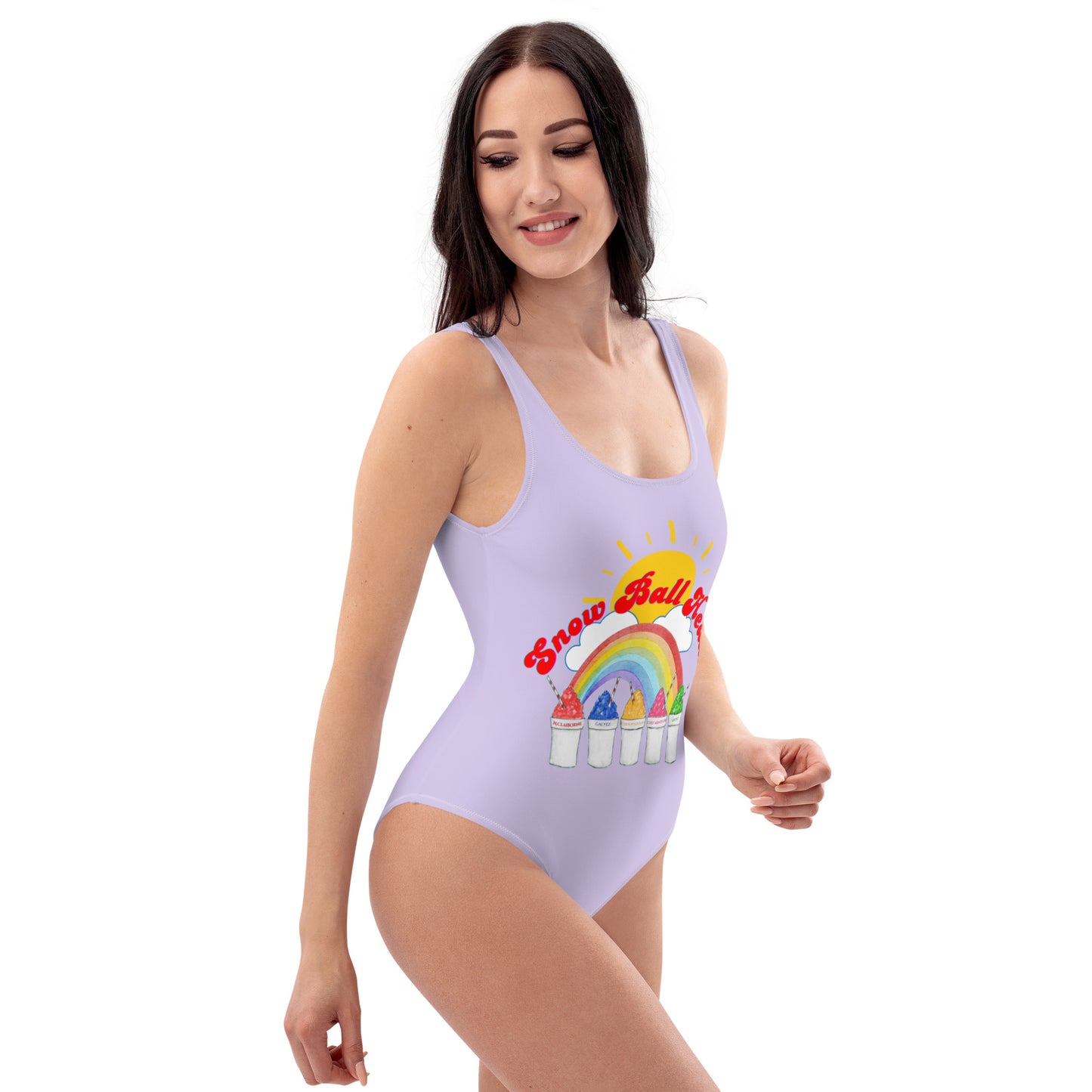 Multi Snow Ball Heaux One Piece Scoop Neck Swimsuit- Lavender Love