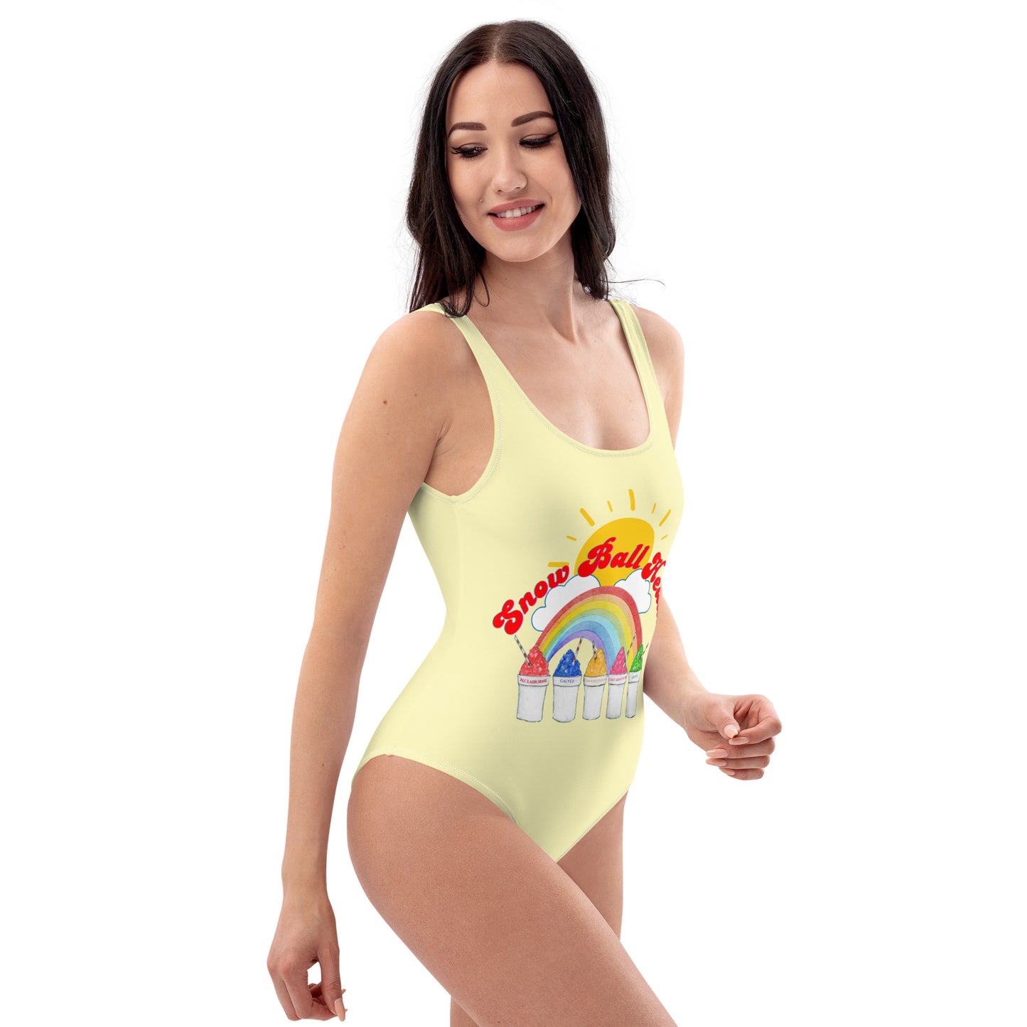 Multi- Snow Ball Heaux One Piece Scoop Neck Swimsuit- Mellow Yellow