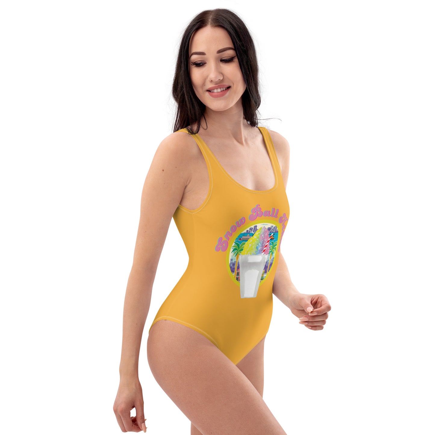 Snow Ball Heaux One Piece Scoop Neck Swimsuit- Mustard