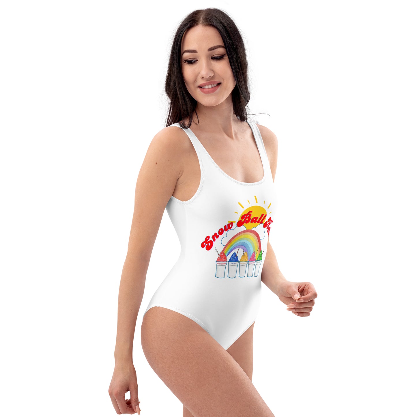 Multi Snow Ball Heaux One Piece Scoop Neck Swimsuit- Blanco